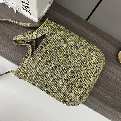 Loewe Ibiza Mini Slit Raffia Tote Bag 30cm Olive Raffia Leather