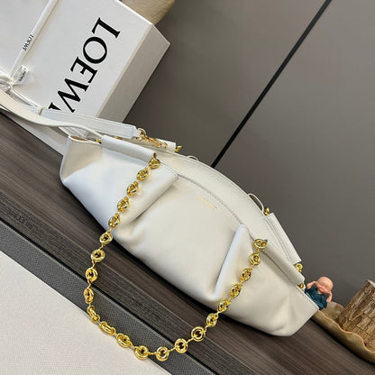 Loewe Small Paseo Chain Shoulder Bag White Calfskin