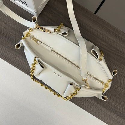 Loewe Small Paseo Chain Shoulder Bag White Calfskin