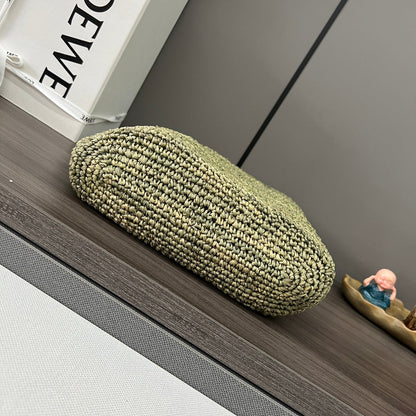 Loewe Ibiza Mini Slit Raffia Tote Bag 30cm Olive Raffia Leather