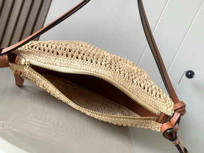 Loewe Ibiza Mini Hammock Hobo Bag Brown Beige Raffia Leather 289314