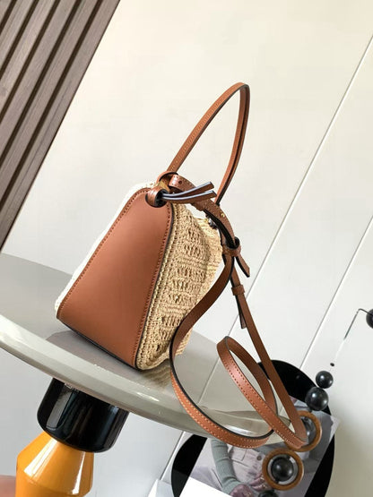 Loewe Ibiza Mini Hammock Hobo Bag Brown Beige Raffia Leather 289314