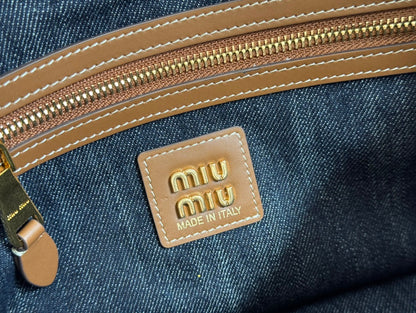 Miu Ivy Tote Bag 35cm Blue Denim Leather 230775