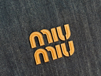Miu Ivy Tote Bag 35cm Blue Denim Leather 230775