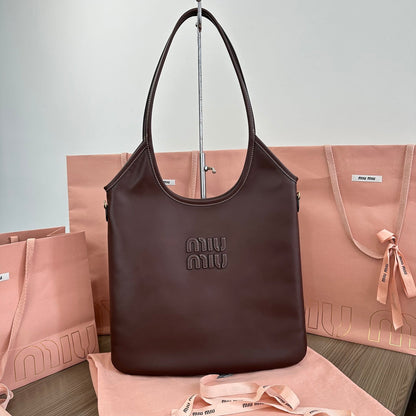 Miu Ivy Tote Bag 35cm Dark Brown Leather 217008