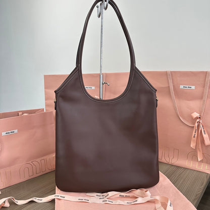 Miu Ivy Tote Bag 35cm Dark Brown Leather 217008