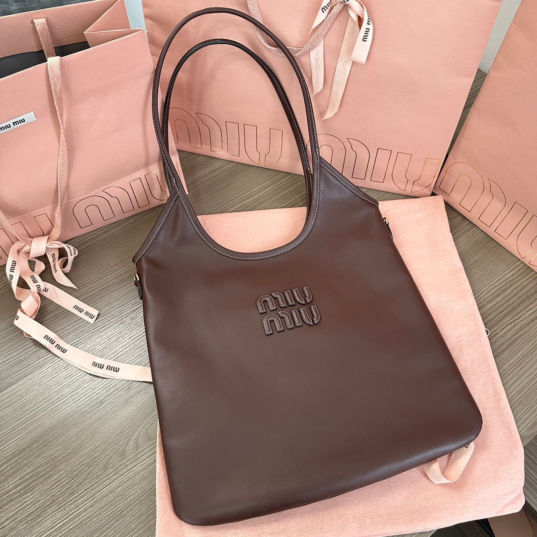 Miu Ivy Tote Bag 35cm Dark Brown Leather 217008
