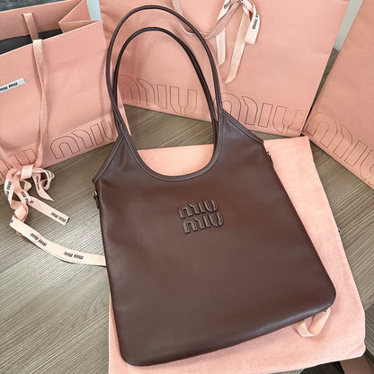 Miu Ivy Tote Bag 35cm Dark Brown Leather 217008