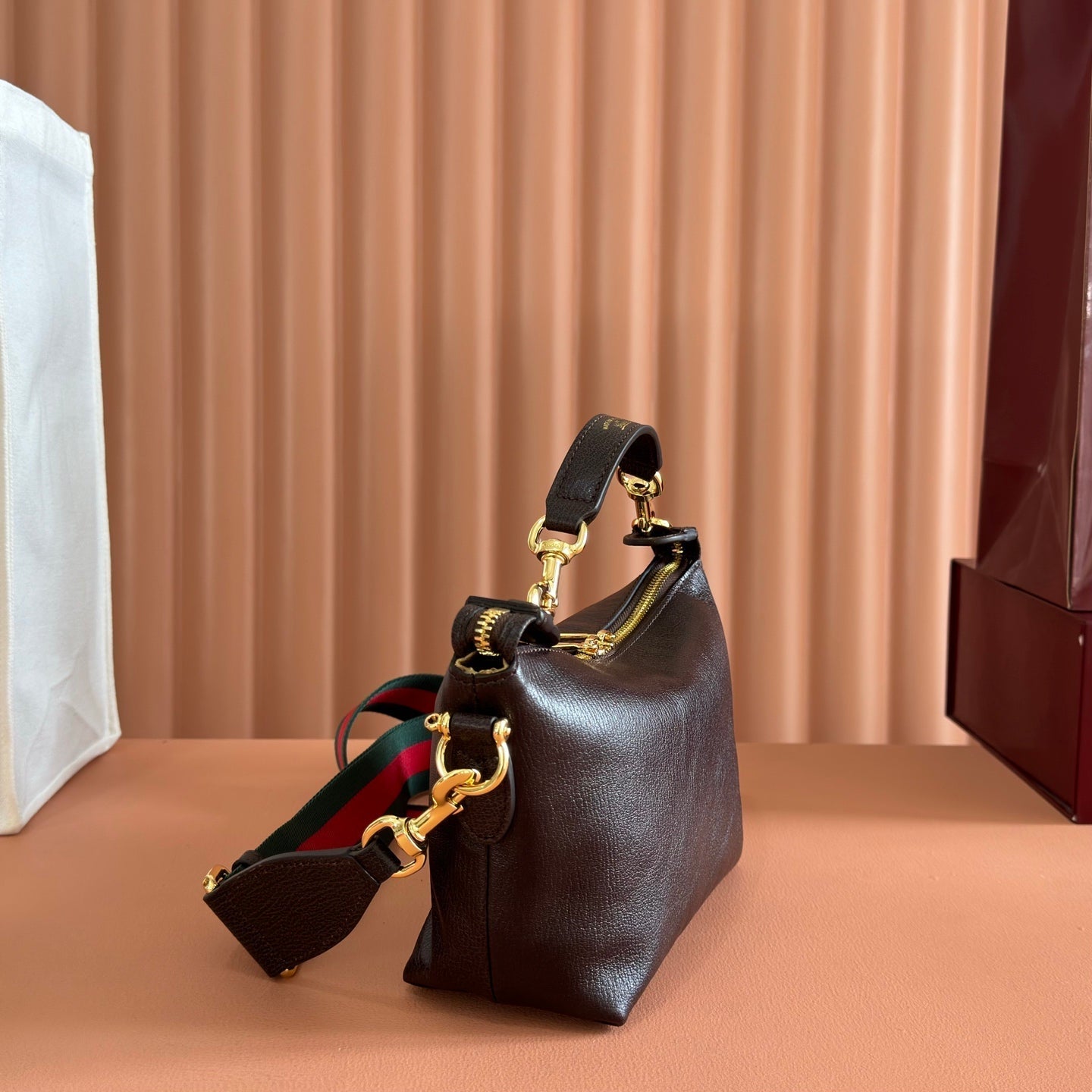 GG Brera Small Crossbody Bag Burgundy Cowhide