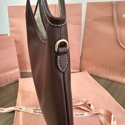 Miu Ivy Tote Bag 35cm Dark Brown Leather 217008
