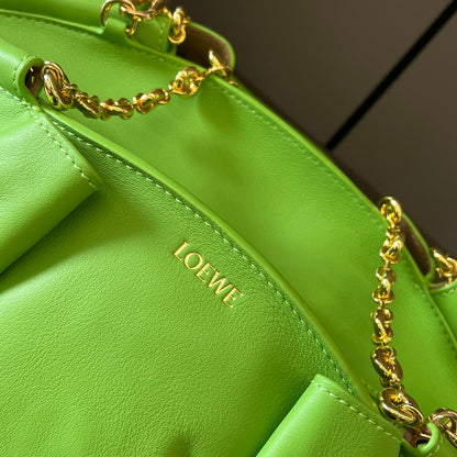 Loewe Small Paseo Chain Shoulder Bag Green Calfskin