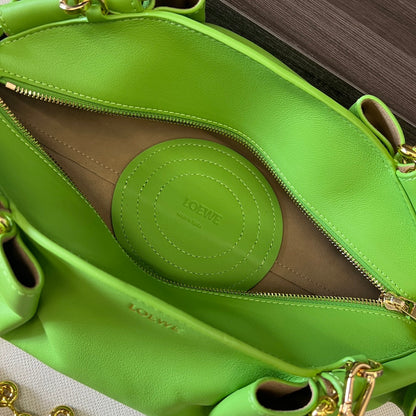 Loewe Small Paseo Chain Shoulder Bag Green Calfskin