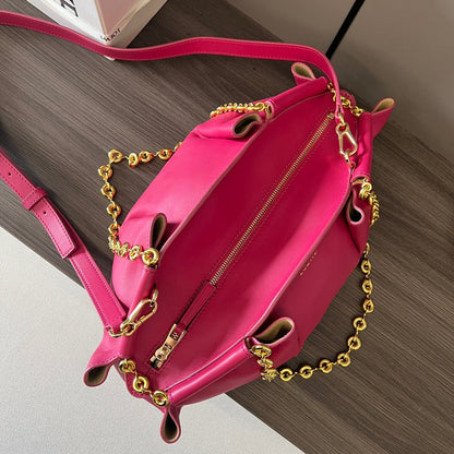 Loewe Small Paseo Chain Shoulder Bag Hot Pink Calfskin