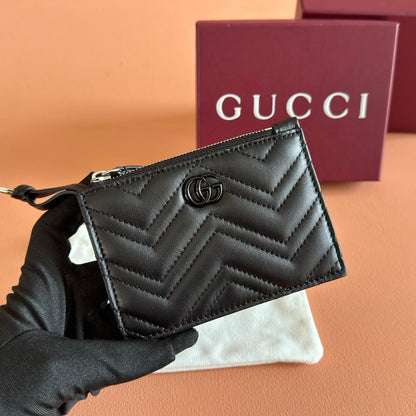 GG Marmont Zip Key Pouch Black Leather