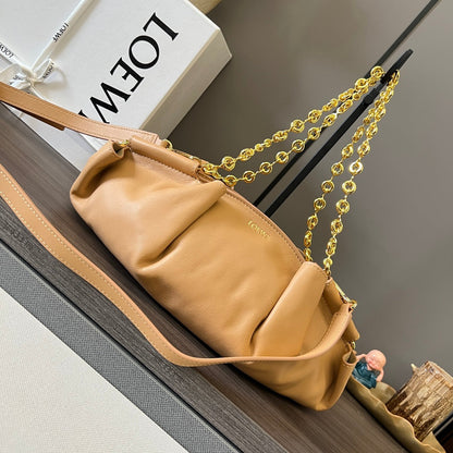 Loewe Small Paseo Chain Shoulder Bag Beige Calfskin
