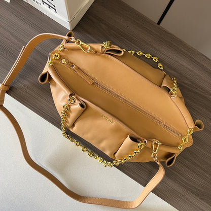 Loewe Small Paseo Chain Shoulder Bag Beige Calfskin