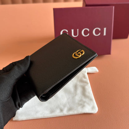GG Marmont Bi-Fold Wallet Black Pebbled Leather GHW