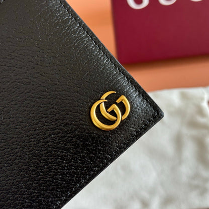 GG Marmont Bi-Fold Wallet Black Pebbled Leather GHW