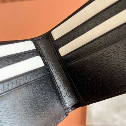 GG Marmont Bi-Fold Wallet Black Pebbled Leather GHW