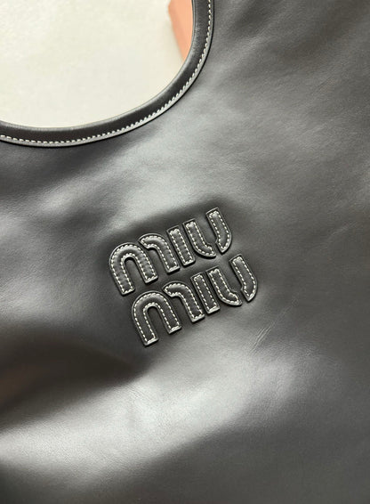 Miu Ivy Tote Bag 35cm Black Leather 175699