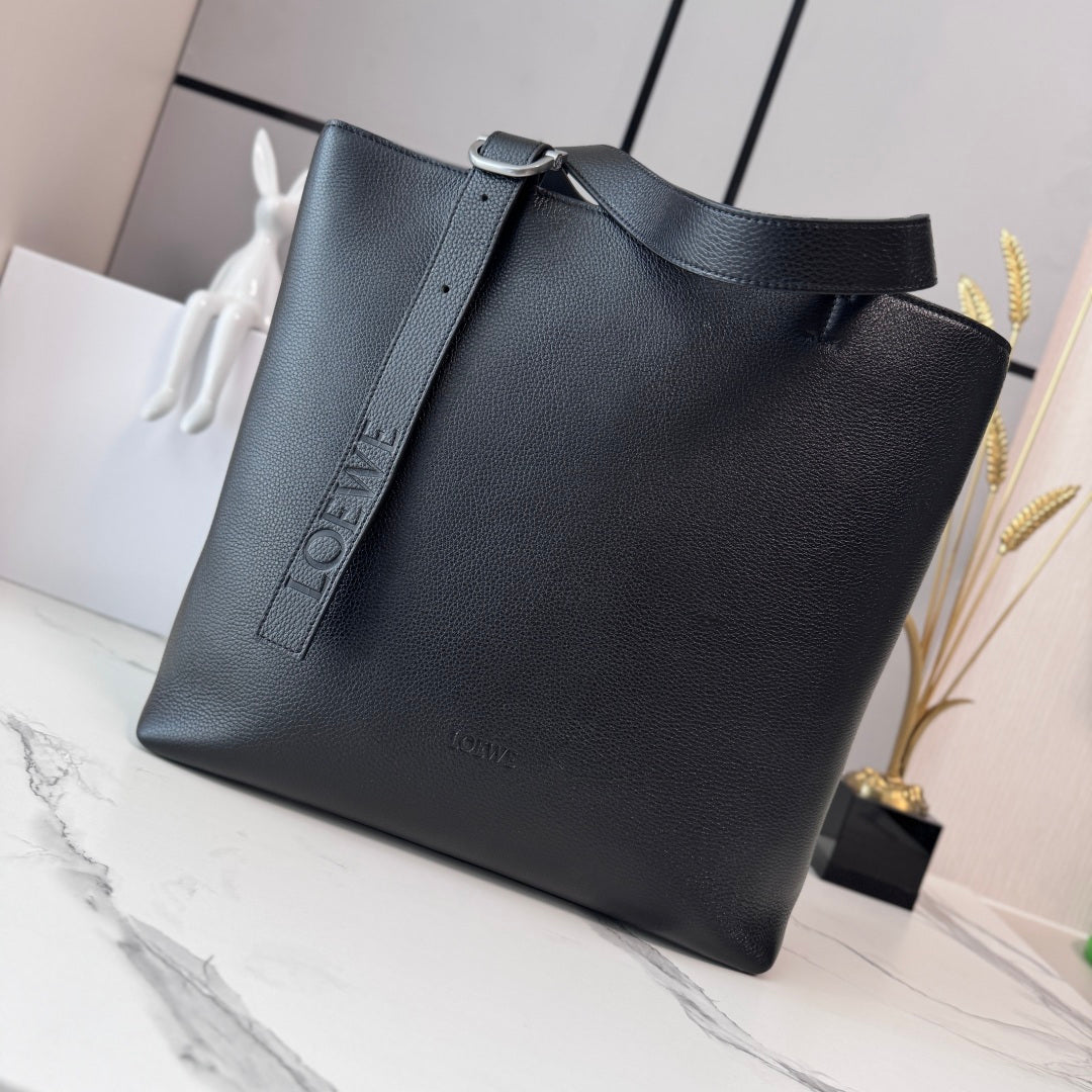 Loewe Loop Zipped Tote Bag Black Grained Calfskin