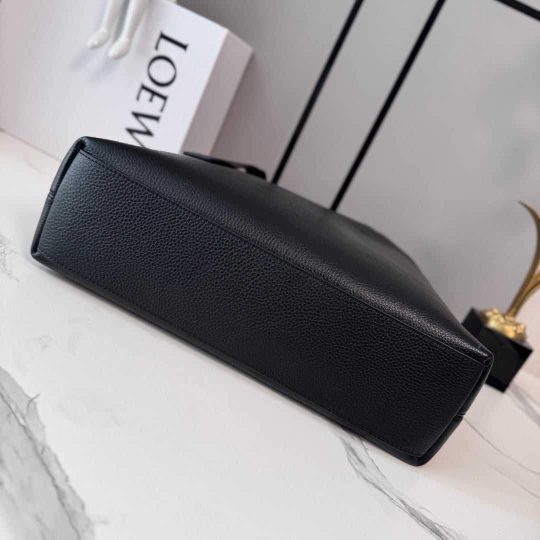 Loewe Loop Zipped Tote Bag Black Grained Calfskin