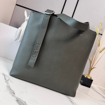 Loewe Loop Zipped Tote Bag Dark Khaki Grained Calfskin