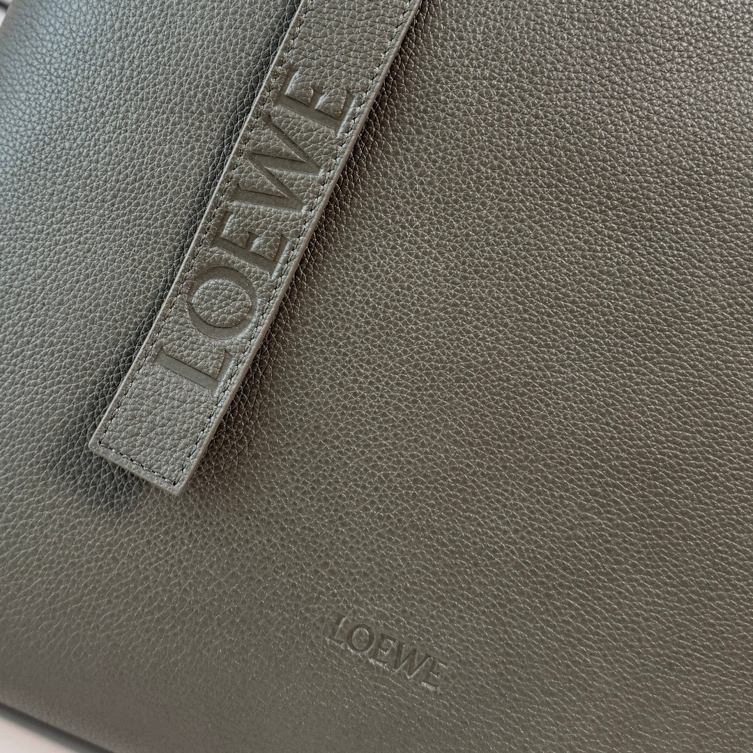 Loewe Loop Zipped Tote Bag Dark Khaki Grained Calfskin