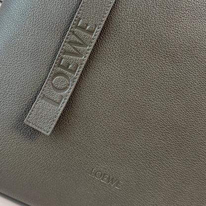 Loewe Loop Zipped Tote Bag Dark Khaki Grained Calfskin