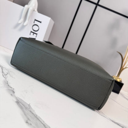 Loewe Loop Zipped Tote Bag Dark Khaki Grained Calfskin