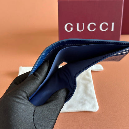 GG Marmont Bi-Fold Wallet Dark Blue Pebbled Leather
