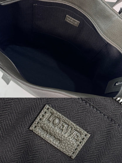 Loewe Loop Zipped Tote Bag Dark Khaki Grained Calfskin