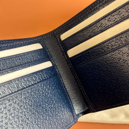 GG Marmont Bi-Fold Wallet Dark Blue Pebbled Leather