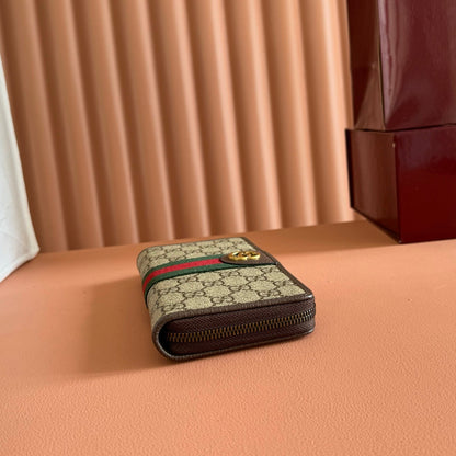GG Zip Around Wallet Beige Brown Canvas