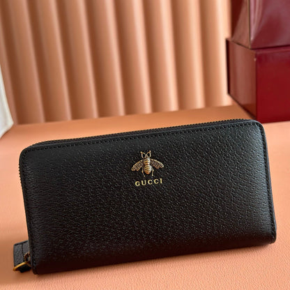 GG Animalier Zip-Around Wallet Black Leather