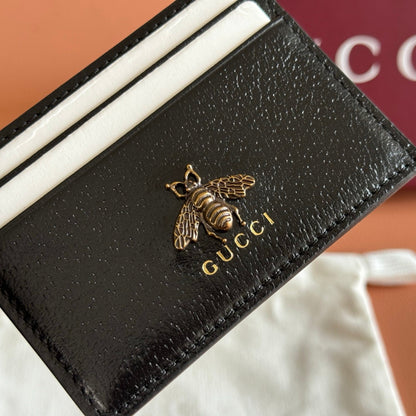 GG Animalier Card Holder Black Leather