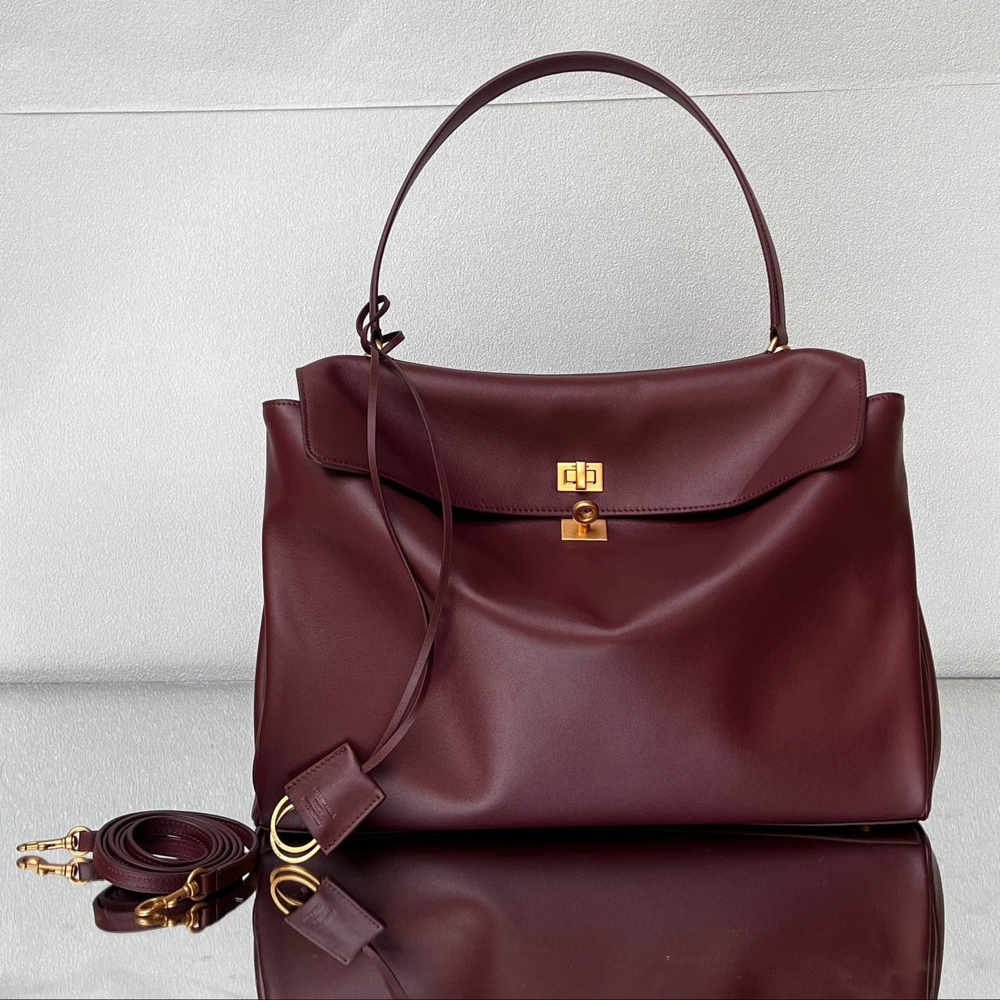 Balenciaga Large Bag 40 Burgyndy Calfskin Gold Hardware