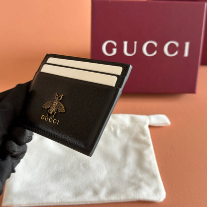GG Animalier Card Holder Black Leather