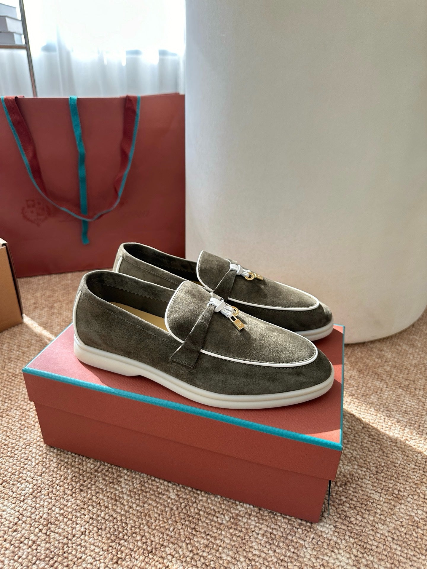 Green Suede Slip-On Loafers, Loro Piana Style