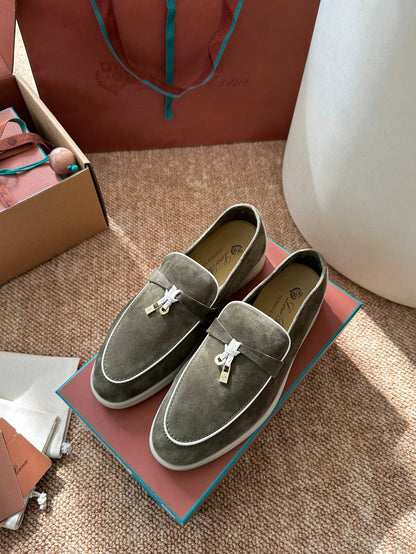 Green Suede Slip-On Loafers, Loro Piana Style