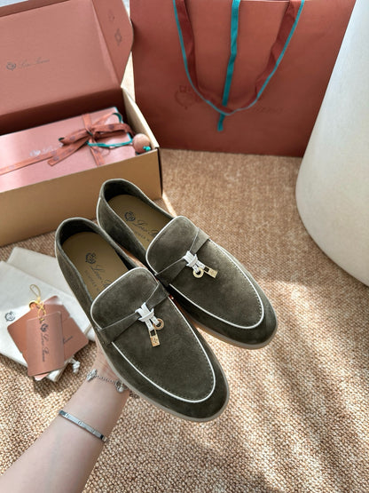 Green Suede Slip-On Loafers, Loro Piana Style