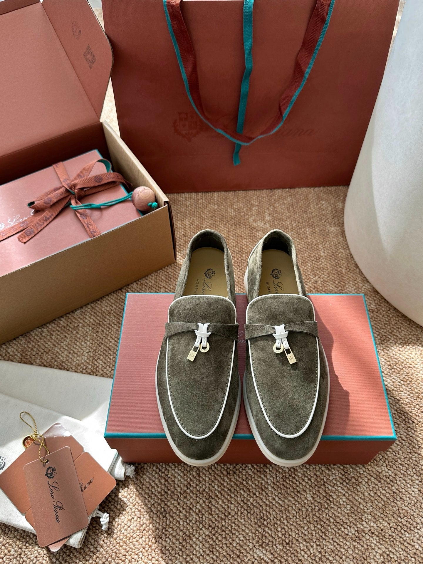 Green Suede Slip-On Loafers, Loro Piana Style
