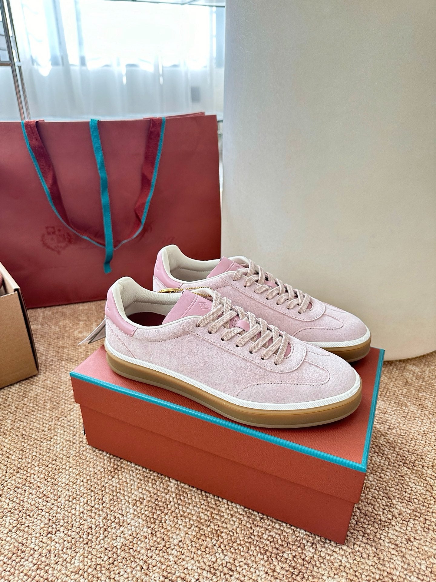 Loro Piana Suede Low-Top Sneakers - Blush Pink