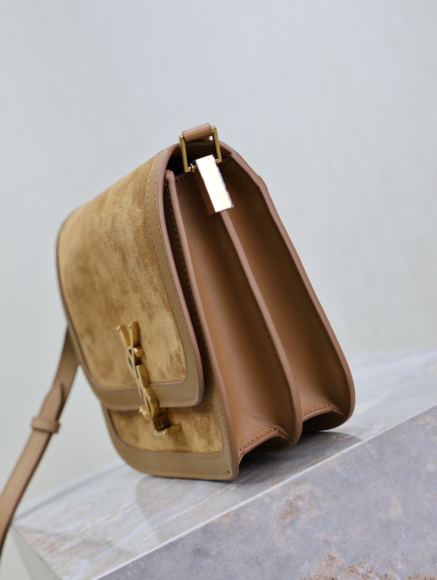 YSL Solferino Shoulder Bag Brown Suede