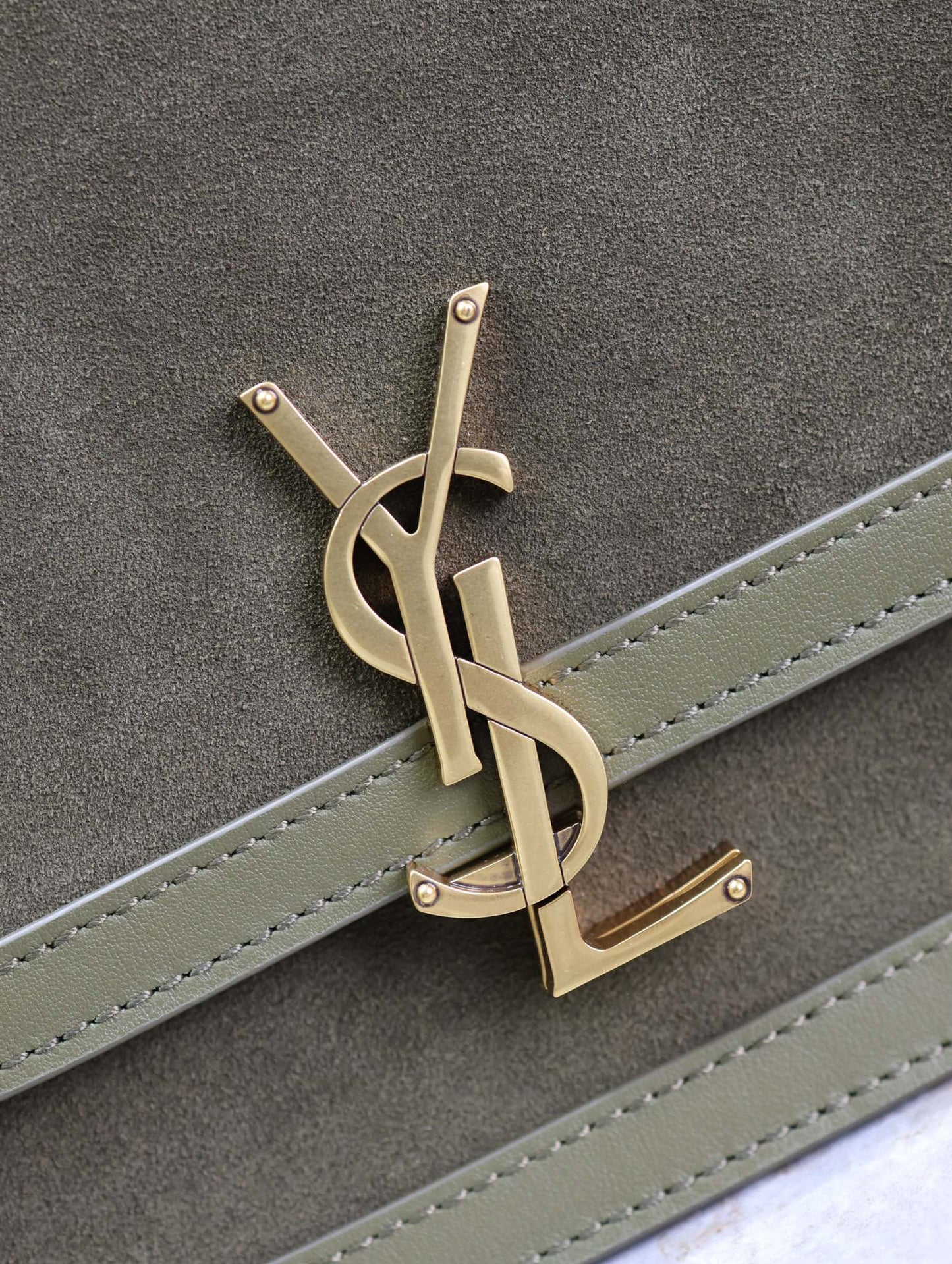 YSL Solferino Shoulder Bag Olive Green Suede Leather