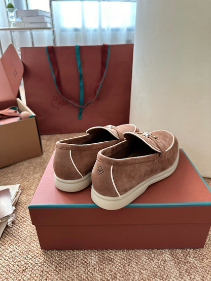 Loro Piana Summer Charms Walk Suede Loafers - Camel Brown