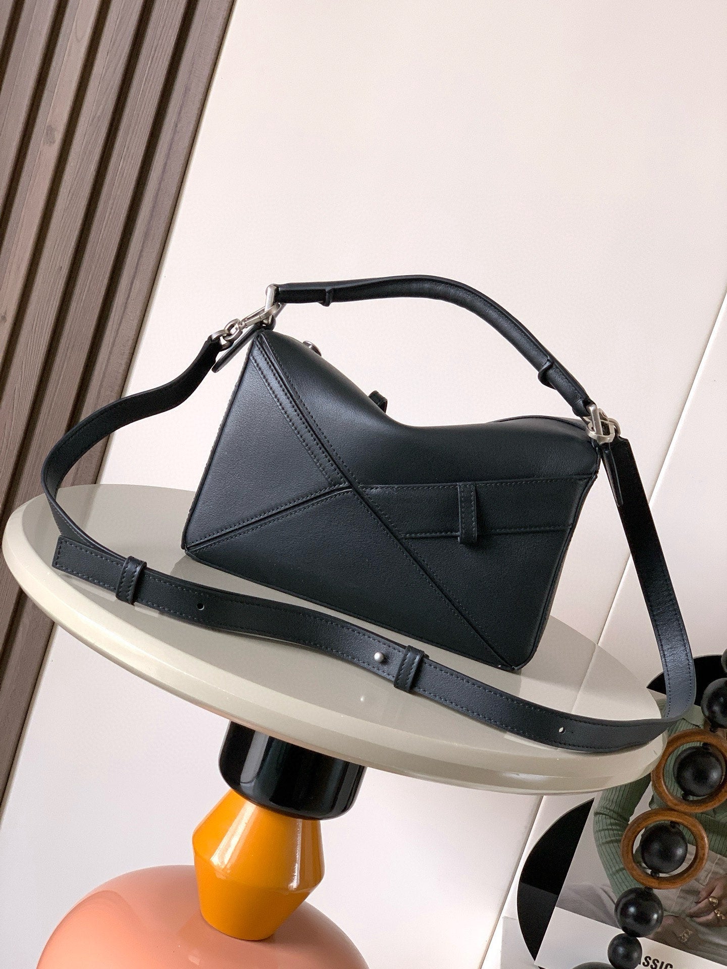 Loewe Panta Small Puzzle Bag 24cm Black Glossy Calfskin