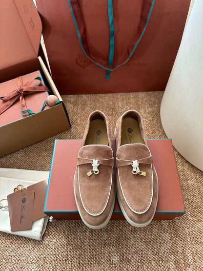 Loro Piana Summer Charms Walk Suede Loafers - Camel Brown