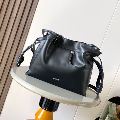 Loewe Panta Medium Flamenco Clutch Bag Black Calfskin