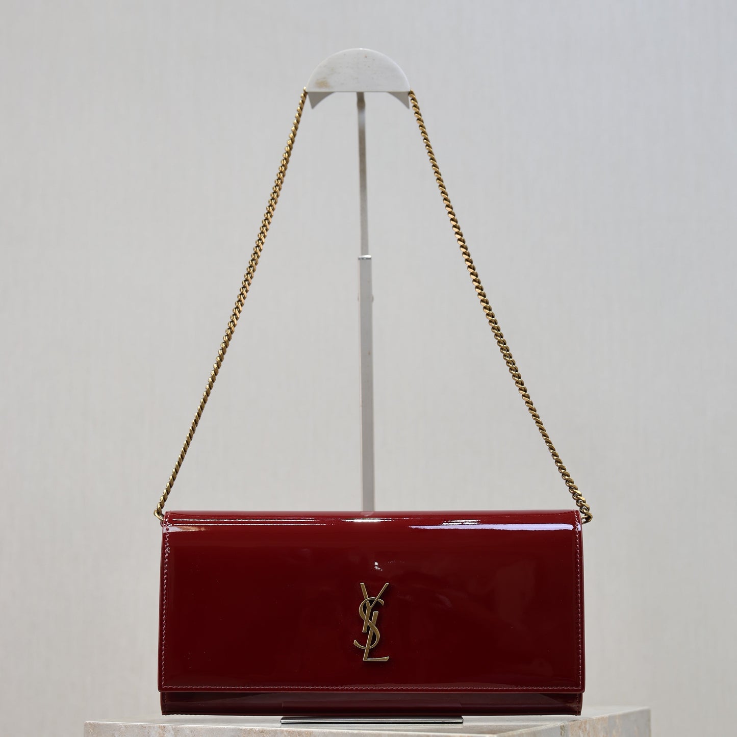 YSL Kate Clutch Bag Burgundy Patent Leather